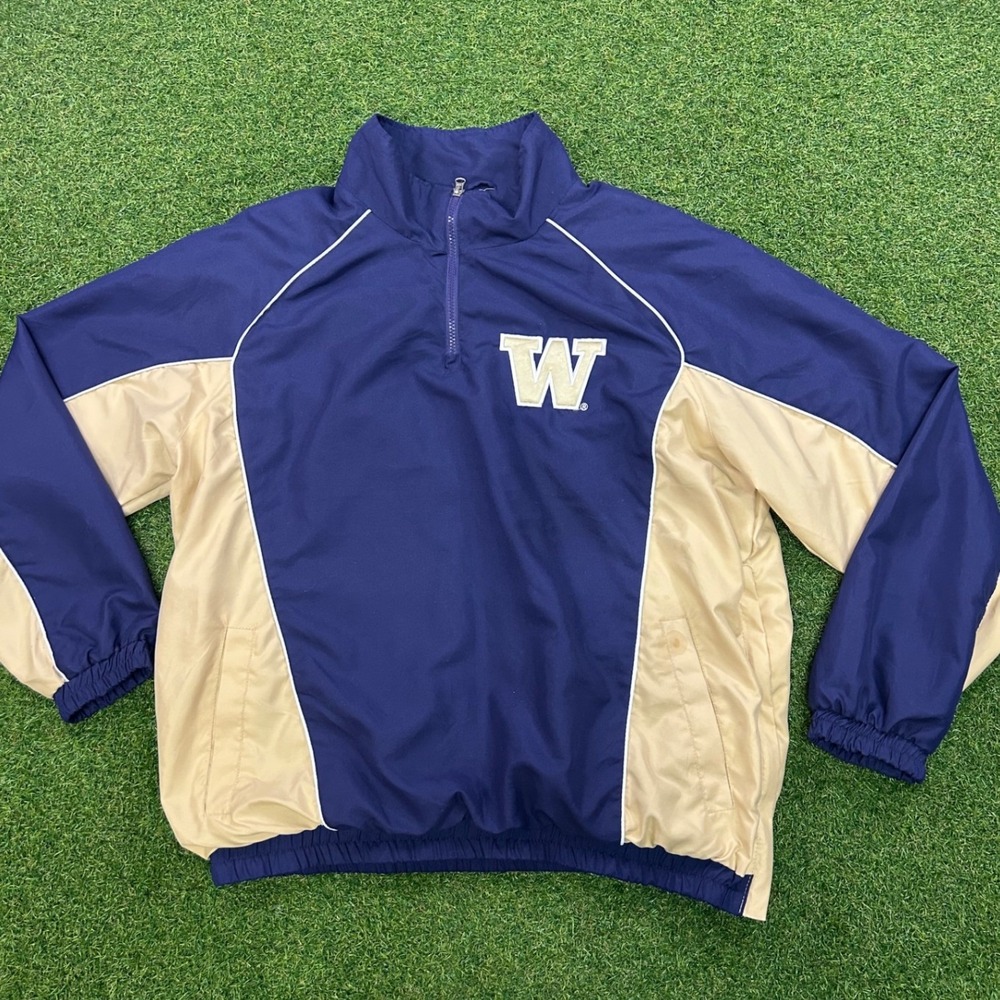 Washington Huskies Quarter Zip Windbreaker Purple Gold Large